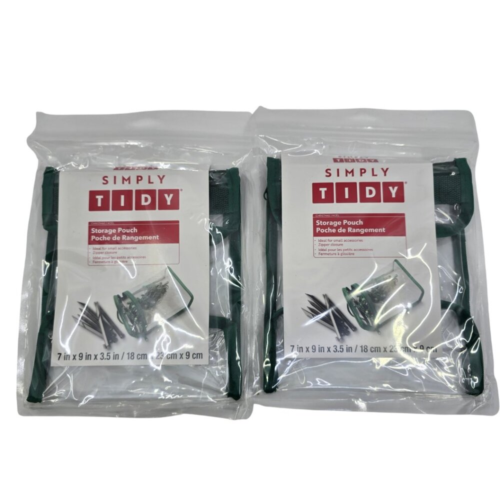 Simply Tidy Christmas Storage Pouch Clear w. Green Trim Set of 2 NEW